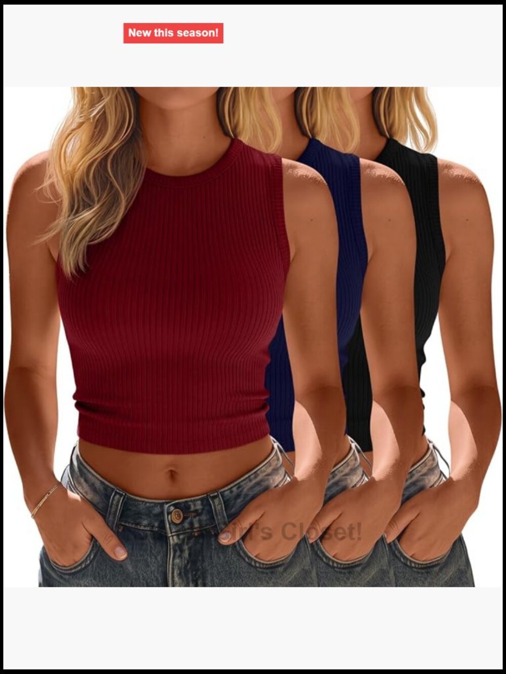 3 Pack Women's Ribbed Crop Tank Tops 95% Cotton